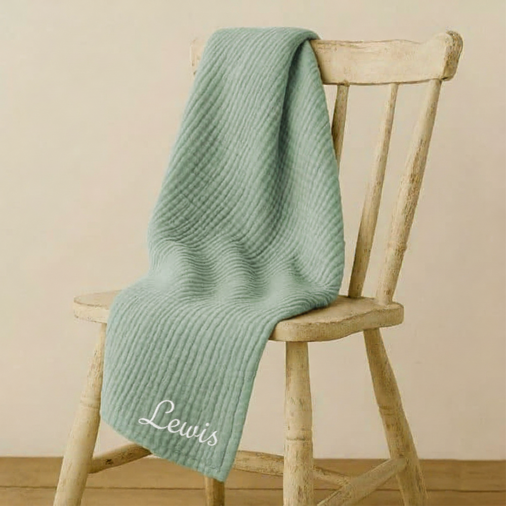 Gepersonaliseerde Inbakerdoek / Hydrofiele Swaddle 100×100 cm